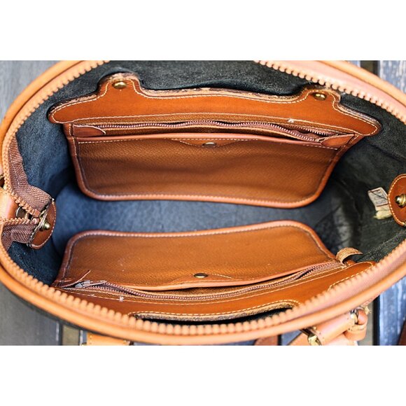 Vintage Dooney & Bourke LARGE (12") Norfolk Satchel, Black + British Tan, USA - Picture 10 of 15